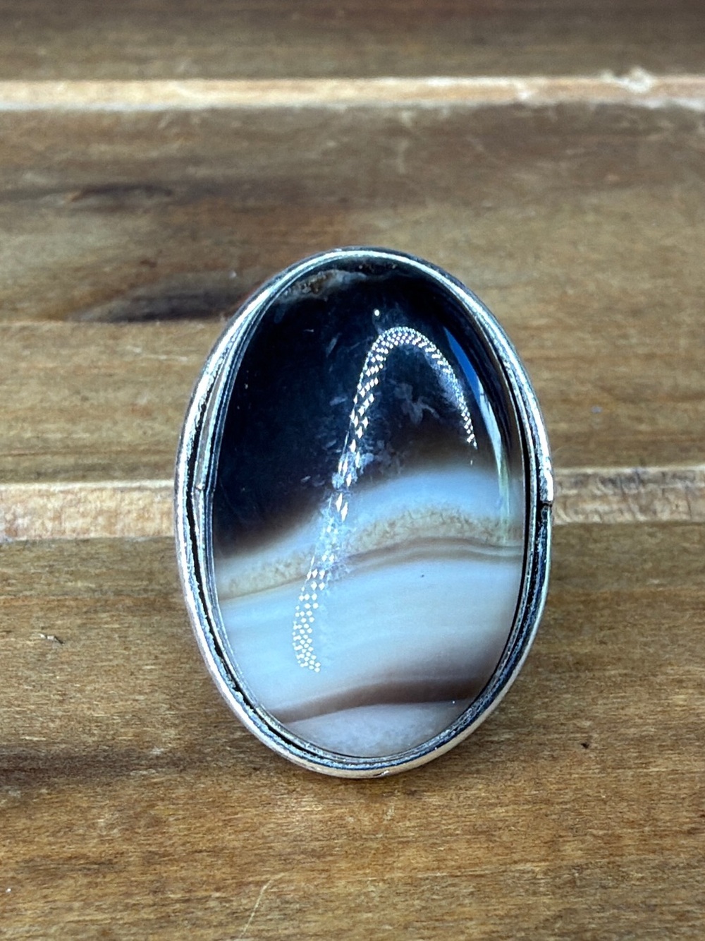 Vintage Style Boho Women Jewelry Ring Size 8.75 Brown Agate 925 Silver Plated